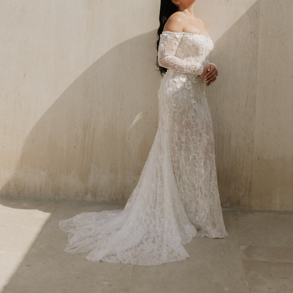 MillaNova White Off-Shoulder Lace Wedding Dress - Picture 3 of 5